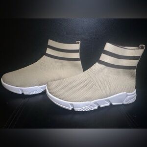 Tan and Black Striped Knit Sneakers